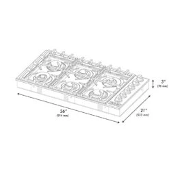 ZLINE 36 In. Gas Cooktop With 6 Brass Burners (RC-BR-36)(Zline 36 Gas Cooktop Stainless Steel Brass Burners Rc Br 36) 15 ZLINE 36 In. Gas Cooktop With 6 Brass Burners (RC-BR-36)(Zline 36 Gas Cooktop Stainless Steel Brass Burners Rc Br 36) -Induction Cooktop Store zline professional stainless steel dropin gas cooktop RC BR 36 dimensional diagram