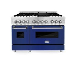 ZLINE 48 In. 6.0 Cu. Ft. Legacy Dual Fuel Range With 7 Burner Gas Cooktop And 2 Electric Ovens In Stainless Steel And Blue Gloss Doors (RA-BG-48)(Zline 48 Legacy Dual Fuel Range Stainless Steel Blue Gloss Ra Bg 48) -Induction Cooktop Store zline professional stainless steel dual fuel blue matte range RA BG 48 front ddd1fbd7 af08 460b 9f46 02952ef89dcf