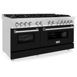 ZLINE 60 In. 7.4 Cu. Ft. Legacy Dual Fuel Range With 9 Burner Gas Cooktop And 2 Electric Convection Ovens In Stainless Steel And Black Matte Doors (RA-BLM-60)(Zline 60 Legacy Dual Fuel Range Stainless Steel Black Matte Ra Blm 60)