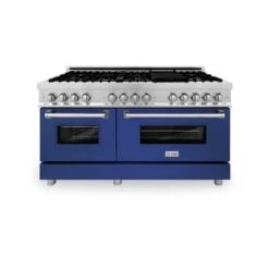 ZLINE 60 In. 7.4 Cu. Ft. Legacy Dual Fuel Range With 9 Burner Gas Cooktop And 2 Electric Convection Ovens In Stainless Steel And Blue Matte Doors (RA-BM-60)(Zline 60 Legacy Dual Fuel Range Stainless Steel Blue Matte Ra Bm 60) -Induction Cooktop Store zline professional stainless steel dual fuel range RA BM 60 front c521ed58 6135 4a0d 864b 7904e2df8f78