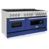 ZLINE 60 In. 7.4 Cu. Ft. Legacy Dual Fuel Range With 9 Burner Gas Cooktop And 2 Electric Convection Ovens In Stainless Steel And Blue Matte Doors (RA-BM-60)(Zline 60 Legacy Dual Fuel Range Stainless Steel Blue Matte Ra Bm 60)