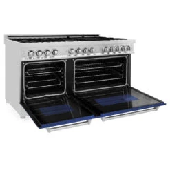 ZLINE 60 In. 7.4 Cu. Ft. Legacy Dual Fuel Range With 9 Burner Gas Cooktop And 2 Electric Convection Ovens In Stainless Steel And Blue Matte Doors (RA-BM-60)(Zline 60 Legacy Dual Fuel Range Stainless Steel Blue Matte Ra Bm 60) -Induction Cooktop Store zline professional stainless steel dual fuel range RA BM 60 open b95e5760 e25e 4dcc 9485 0c239ea015b7