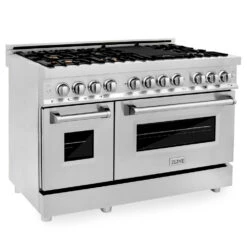ZLINE 48 In. 6.0 Cu. Ft. Legacy Dual Fuel Range With Gas Cooktop And 2 Electric Ovens In Stainless Steel With Brass Burners (RA-BR-48)(Zline 48 Legacy Dual Fuel Range Stainless Steel Brass Burners Ra Br 48)