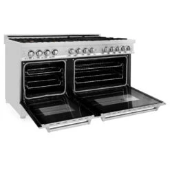 ZLINE 60 In. 7.4 Cu. Ft. Legacy Dual Fuel Range With Gas Cooktop And 2 Electric Convection Ovens In Stainless Steel With 8 Brass Burners (RA-BR-60)(Zline 60 Legacy Dual Fuel Range Stainless Steel Brass Burners Ra Br 60) 36 ZLINE 60 In. 7.4 Cu. Ft. Legacy Dual Fuel Range With Gas Cooktop And 2 Electric Convection Ovens In Stainless Steel With 8 Brass Burners (RA-BR-60)(Zline 60 Legacy Dual Fuel Range Stainless Steel Brass Burners Ra Br 60) -Induction Cooktop Store zline professional stainless steel dual fuel range RA BR 60 open
