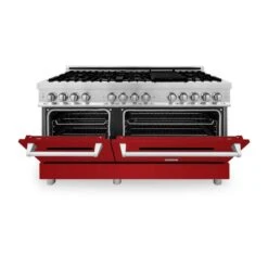 ZLINE 60 In. 7.4 Cu. Ft. Legacy Dual Fuel Range With 9 Burner Gas Cooktop And 2 Electric Convection Ovens In Stainless Steel And Red Gloss Doors (RA-RG-60)(Zline 60 Legacy Dual Fuel Range Stainless Steel Red Gloss Ra Rg 60) 17 ZLINE 60 In. 7.4 Cu. Ft. Legacy Dual Fuel Range With 9 Burner Gas Cooktop And 2 Electric Convection Ovens In Stainless Steel And Red Gloss Doors (RA-RG-60)(Zline 60 Legacy Dual Fuel Range Stainless Steel Red Gloss Ra Rg 60) -Induction Cooktop Store zline professional stainless steel dual fuel range RA RG 60 front half open 19bc6551 2784 4007 8ecd 90c9033f4f55