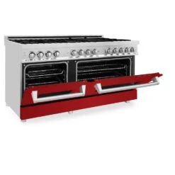 ZLINE 60 In. 7.4 Cu. Ft. Legacy Dual Fuel Range With 9 Burner Gas Cooktop And 2 Electric Convection Ovens In Stainless Steel And Red Gloss Doors (RA-RG-60)(Zline 60 Legacy Dual Fuel Range Stainless Steel Red Gloss Ra Rg 60) 20 ZLINE 60 In. 7.4 Cu. Ft. Legacy Dual Fuel Range With 9 Burner Gas Cooktop And 2 Electric Convection Ovens In Stainless Steel And Red Gloss Doors (RA-RG-60)(Zline 60 Legacy Dual Fuel Range Stainless Steel Red Gloss Ra Rg 60) -Induction Cooktop Store zline professional stainless steel dual fuel range RA RG 60 half open 7c0c021c bf0b 42d2 bd30 311db37c2bc5