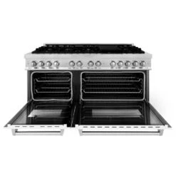 ZLINE 60 In. 7.4 Cu. Ft. Legacy Dual Fuel Range With 9 Burner Gas Cooktop And 2 Electric Convection Ovens In Stainless Steel And White Matte Doors (RA-WM-60)(Zline 60 Legacy Dual Fuel Range Stainless Steel White Matte Ra Wm 60) -Induction Cooktop Store zline professional stainless steel dual fuel range RA WM 60 front open 7753493f 8eb9 41f7 bbc9 8a9d24908968