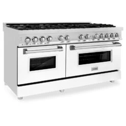 ZLINE 60 In. 7.4 Cu. Ft. Legacy Dual Fuel Range With 9 Burner Gas Cooktop And 2 Electric Convection Ovens In Stainless Steel And White Matte Doors (RA-WM-60)(Zline 60 Legacy Dual Fuel Range Stainless Steel White Matte Ra Wm 60)