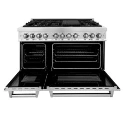 ZLINE 48 In. 6.0 Cu. Ft. Legacy Dual Fuel Range With 7 Burner Gas Cooktop And 2 Electric Ovens In Stainless Steel (RA48)(Zline 48 Legacy Dual Fuel Range Stainless Steel Ra48) -Induction Cooktop Store zline professional stainless steel dual fuel range RA48 front open 46afccae 555d 40c2 a47d 66fa5e12b9d9