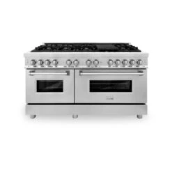 ZLINE 60 In. 7.4 Cu. Ft. Legacy Dual Fuel Range With 9 Burner Gas Cooktop And 2 Electric Convection Ovens In Stainless Steel (RA60)(Zline 60 Legacy Dual Fuel Range Stainless Steel Ra60) 17 ZLINE 60 In. 7.4 Cu. Ft. Legacy Dual Fuel Range With 9 Burner Gas Cooktop And 2 Electric Convection Ovens In Stainless Steel (RA60)(Zline 60 Legacy Dual Fuel Range Stainless Steel Ra60) -Induction Cooktop Store zline professional stainless steel dual fuel range RA60 front