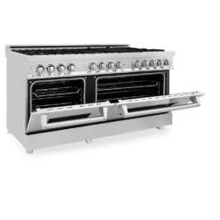 ZLINE 60 In. 7.4 Cu. Ft. Legacy Dual Fuel Range With Gas Cooktop And 2 Electric Convection Ovens In Stainless Steel With 8 Brass Burners (RA-BR-60)(Zline 60 Legacy Dual Fuel Range Stainless Steel Brass Burners Ra Br 60) 38 ZLINE 60 In. 7.4 Cu. Ft. Legacy Dual Fuel Range With Gas Cooktop And 2 Electric Convection Ovens In Stainless Steel With 8 Brass Burners (RA-BR-60)(Zline 60 Legacy Dual Fuel Range Stainless Steel Brass Burners Ra Br 60) -Induction Cooktop Store zline professional stainless steel dual fuel range RA60 half open