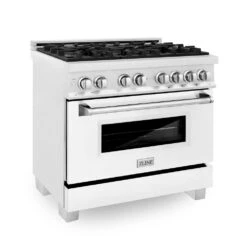 ZLINE 36 In. Kitchen Package With Satin Stainless Steel Dual Fuel Range With White Matte Door And Convertible Vent Range Hood(Zline 36 Kitchen Package Satin Stainless Steel White Matte 2kp Raswmrh36) 18 ZLINE 36 In. Kitchen Package With Satin Stainless Steel Dual Fuel Range With White Matte Door And Convertible Vent Range Hood(Zline 36 Kitchen Package Satin Stainless Steel White Matte 2kp Raswmrh36) -Induction Cooktop Store zline professional stainless steel dual fuel range RAS WM 36 hero