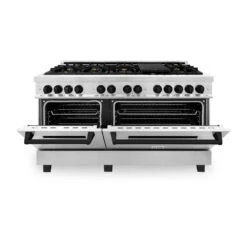 ZLINE Autograph Edition 60 In. 7.4 Cu. Ft. Legacy Dual Fuel Range With 9 Burner Gas Cooktop And 2 Electric Convection Ovens In Stainless Steel And Matte Black Accents (RAZ-60-MB)(Zline Autograph Edition 60 Legacy Dual Fuel Range Stainless Steel Matte Black Raz 60 Mb) -Induction Cooktop Store zline professional stainless steel dual fuel range RAZ 60 MB half open d1f36631 523f 49f3 bf6d 2eb340277359