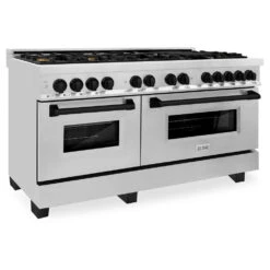 ZLINE Autograph Edition 60 In. 7.4 Cu. Ft. Legacy Dual Fuel Range With 9 Burner Gas Cooktop And 2 Electric Convection Ovens In Stainless Steel And Matte Black Accents (RAZ-60-MB)(Zline Autograph Edition 60 Legacy Dual Fuel Range Stainless Steel Matte Black Raz 60 Mb)