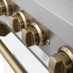 ZLINE Autograph Edition 36 In. Kitchen Package With Stainless Steel Dual Fuel Range With White Matte Door And Range Hood With Champagne Bronze Accents (2AKP-RAWMRH36-CB)(Zline Autograph Edition 36 Kitchen Package Stainless Steel White Matte Champagne Bronze 2akp Rawmrh36 Cb) 16 ZLINE Autograph Edition 36 In. Kitchen Package With Stainless Steel Dual Fuel Range With White Matte Door And Range Hood With Champagne Bronze Accents (2AKP-RAWMRH36-CB)(Zline Autograph Edition 36 Kitchen Package Stainless Steel White Matte Champagne Bronze 2akp Rawmrh36 Cb) -Induction Cooktop Store zline professional stainless steel dual fuel range RAZ WM 36 CB detail knobs 2 1