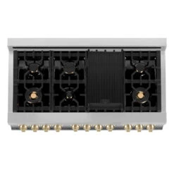 ZLINE Autograph Edition 48 In. Kitchen Package With Stainless Steel Dual Fuel Range With White Matte Door And Range Hood With Polished Gold Accents (2AKP-RAWMRH48-G)(Zline Autograph Edition 48 Kitchen Package Stainless Steel Gold 2akp Rawmrh48 G) -Induction Cooktop Store zline professional stainless steel dual fuel range RAZ WM 48 G top down 0946a0ed 32d2 4328 a0eb 97c2f36246cd