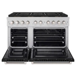ZLINE 48 In. 6.7 Cu. Ft. Paramount Dual Fuel Range With 8 Burner DuoPro™ Cooktop And Dual Ovens With Black Matte Doors (PSDR-BLM-48)(Zline 48 Paramount Dual Fuel Range Duopro Stainless Steel Black Matte Psdr Blm 48) 22 ZLINE 48 In. 6.7 Cu. Ft. Paramount Dual Fuel Range With 8 Burner DuoPro™ Cooktop And Dual Ovens With Black Matte Doors (PSDR-BLM-48)(Zline 48 Paramount Dual Fuel Range Duopro Stainless Steel Black Matte Psdr Blm 48) -Induction Cooktop Store zline professional stainless steel dual fuel range duopro cooktop PSDR BLM 48 front open