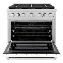 ZLINE 36 In. 5.2 Cu. Ft. Paramount Dual Fuel Range With 6 Burner DuoPro™ Cooktop And Electric Convection Oven With White Matte Door (PSDR-WM-36)(Zline 36 Paramount Dual Fuel Range Duopro Stainless Steel White Matte Psdr Wm 36) 23 ZLINE 36 In. 5.2 Cu. Ft. Paramount Dual Fuel Range With 6 Burner DuoPro™ Cooktop And Electric Convection Oven With White Matte Door (PSDR-WM-36)(Zline 36 Paramount Dual Fuel Range Duopro Stainless Steel White Matte Psdr Wm 36) -Induction Cooktop Store zline professional stainless steel dual fuel range duopro cooktop PSDR WM 36 front open