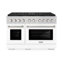 ZLINE 48 In. 6.7 Cu. Ft. Paramount Dual Fuel Range With 8 Burner DuoPro™ Cooktop And Dual Ovens With White Matte Doors (PSDR-WM-48)(Zline 48 Paramount Dual Fuel Range Duopro Stainless Steel White Matte Psdr Wm 48)