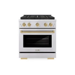 ZLINE Autograph Edition 30 In. 4.2 Cu. Ft. Paramount Dual Fuel Range With 4 Burner DuoPro™ Cooktop And Electric Convection Oven In Stainless Steel With Champagne Bronze Accents (PSDRZ-30-CB)(Zline Autograph Edition 30 Paramount Dual Fuel Range Duopro Stainless Steel Champagne Bronze Psdrz 30 Cb)