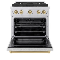 ZLINE Autograph Edition 30 In. 4.2 Cu. Ft. Paramount Dual Fuel Range With 4 Burner DuoPro™ Cooktop And Electric Convection Oven In Stainless Steel With Champagne Bronze Accents (PSDRZ-30-CB)(Zline Autograph Edition 30 Paramount Dual Fuel Range Duopro Stainless Steel Champagne Bronze Psdrz 30 Cb) 19 ZLINE Autograph Edition 30 In. 4.2 Cu. Ft. Paramount Dual Fuel Range With 4 Burner DuoPro™ Cooktop And Electric Convection Oven In Stainless Steel With Champagne Bronze Accents (PSDRZ-30-CB)(Zline Autograph Edition 30 Paramount Dual Fuel Range Duopro Stainless Steel Champagne Bronze Psdrz 30 Cb) -Induction Cooktop Store zline professional stainless steel dual fuel range duopro cooktop PSDRZ 30 CB front open