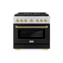 ZLINE Autograph Edition 36 In. 5.2 Cu. Ft. Paramount Dual Fuel Range With 6 Burner DuoPro™ Cooktop And Electric Convection Oven With Black Matte Door And Champagne Bronze Accents (PSDRZ-BLM-36-CB)(Zline Autograph Edition 36 Paramount Dual Fuel Range Duopro Stainless Steel Black Matte Champagne Bronze Psdrz Blm 36 Cb)