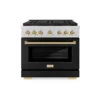 ZLINE Autograph Edition 36 In. 5.2 Cu. Ft. Paramount Dual Fuel Range With 6 Burner DuoPro™ Cooktop And Electric Convection Oven With Black Matte Door And Polished Gold Accents (PSDRZ-BLM-36-G)(Zline Autograph Edition 36 Paramount Dual Fuel Range Duopro Stainless Steel Black Matte Polished Gold Psdrz Blm 36 G)