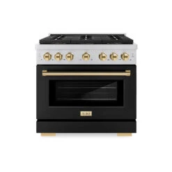ZLINE Autograph Edition 36 In. 5.2 Cu. Ft. Paramount Dual Fuel Range With 6 Burner DuoPro™ Cooktop And Electric Convection Oven With Black Matte Door And Polished Gold Accents (PSDRZ-BLM-36-G)(Zline Autograph Edition 36 Paramount Dual Fuel Range Duopro Stainless Steel Black Matte Polished Gold Psdrz Blm 36 G)