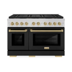 ZLINE Autograph Edition 48 In. 6.7 Cu. Ft. Paramount Dual Fuel Range With 8 Burner DuoPro™ Cooktop And Dual Ovens With Black Matte Doors And Champagne Bronze Accents (PSDRZ-BLM-48-CB)(Zline Autograph Edition 48 Paramount Dual Fuel Range Duopro Stainless Steel Black Matte Champagne Bronze Psdrz Blm 48 Cb)