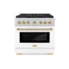 ZLINE Autograph Edition 36 In. 5.2 Cu. Ft. Paramount Dual Fuel Range With 6 Burner DuoPro™ Cooktop And Electric Convection Oven With White Matte Door And Polished Gold Accents (PSDRZ-WM-36-G)(Zline Autograph Edition 36 Paramount Dual Fuel Range Duopro Stainless Steel White Matte Polished Gold Psdrz Wm 36 G)
