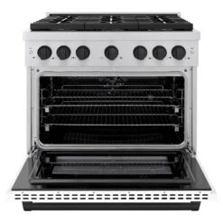ZLINE Autograph Edition 36 In. 5.2 Cu. Ft. Paramount Dual Fuel Range With 6 Burner DuoPro™ Cooktop And Electric Convection Oven With White Matte Door And Matte Black Accents (PSDRZ-WM-36-MB)(Zline Autograph Edition 36 Paramount Dual Fuel Range Duopro Stainless Steel White Matte Matte Black Psdrz Wm 36 Mb) 20 ZLINE Autograph Edition 36 In. 5.2 Cu. Ft. Paramount Dual Fuel Range With 6 Burner DuoPro™ Cooktop And Electric Convection Oven With White Matte Door And Matte Black Accents (PSDRZ-WM-36-MB)(Zline Autograph Edition 36 Paramount Dual Fuel Range Duopro Stainless Steel White Matte Matte Black Psdrz Wm 36 Mb) -Induction Cooktop Store zline professional stainless steel dual fuel range duopro cooktop PSDRZ WM 36 MB front open