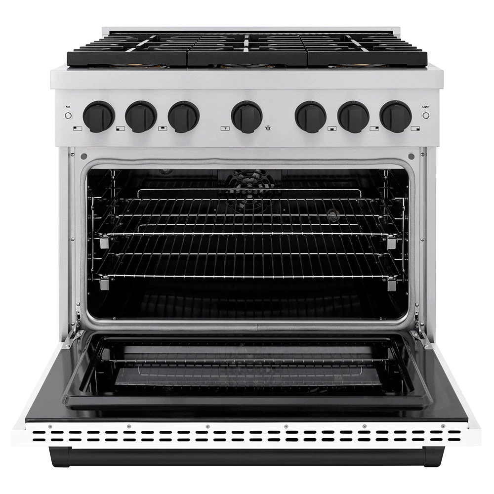 ZLINE Autograph Edition 36 In. 5.2 Cu. Ft. Paramount Dual Fuel Range With 6 Burner DuoPro™ Cooktop And Electric Convection Oven With White Matte Door And Matte Black Accents (PSDRZ-WM-36-MB)(Zline Autograph Edition 36 Paramount Dual Fuel Range Duopro Stainless Steel White Matte Matte Black Psdrz Wm 36 Mb) 3 ZLINE Autograph Edition 36 In. 5.2 Cu. Ft. Paramount Dual Fuel Range With 6 Burner DuoPro™ Cooktop And Electric Convection Oven With White Matte Door And Matte Black Accents (PSDRZ-WM-36-MB)(Zline Autograph Edition 36 Paramount Dual Fuel Range Duopro Stainless Steel White Matte Matte Black Psdrz Wm 36 Mb) - Image 3