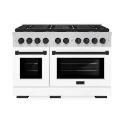 ZLINE Autograph Edition 48 In. 6.7 Cu. Ft. Paramount Dual Fuel Range With 8 Burner DuoPro™ Cooktop And Dual Ovens With White Matte Doors And Matte Black Accents (PSDRZ-WM-48-MB)(Zline Autograph Edition 48 Paramount Dual Fuel Range Duopro Stainless Steel White Matte Matte Black Psdrz Wm 48 Mb)