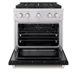 ZLINE 30 In. 4.2 Cu. Ft. Paramount Gas Range With 4 Burner DuoPro™ Cooktop And Convection Gas Oven With Black Matte Door (PSGR-BLM-30)(Zline 30 Paramount Gas Range Duopro Stainless Steel Black Matte Psgr Blm 30) -Induction Cooktop Store zline professional stainless steel gas range duopro cooktop PSGR BLM 30 front open