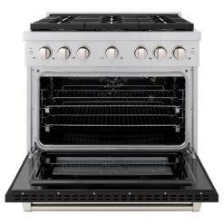 ZLINE 36 In. 5.2 Cu. Ft. Paramount Gas Range With 6 Burner DuoPro™ Cooktop And Convection Gas Oven With Black Matte Door (PSGR-BLM-36)(Zline 36 Paramount Gas Range Duopro Stainless Steel Black Matte Psgr Blm 36) -Induction Cooktop Store zline professional stainless steel gas range duopro cooktop PSGR BLM 36 front open