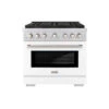 ZLINE 36 In. 5.2 Cu. Ft. Paramount Gas Range With 6 Burner DuoPro™ Cooktop And Convection Gas Oven With White Matte Door (PSGR-WM-36)(Zline 36 Paramount Gas Range Duopro Stainless Steel White Matte Psgr Wm 36)