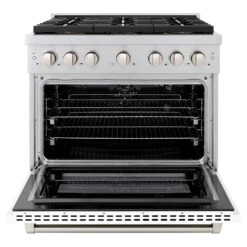 ZLINE 36 In. 5.2 Cu. Ft. Paramount Gas Range With 6 Burner DuoPro™ Cooktop And Convection Gas Oven With White Matte Door (PSGR-WM-36)(Zline 36 Paramount Gas Range Duopro Stainless Steel White Matte Psgr Wm 36) 23 ZLINE 36 In. 5.2 Cu. Ft. Paramount Gas Range With 6 Burner DuoPro™ Cooktop And Convection Gas Oven With White Matte Door (PSGR-WM-36)(Zline 36 Paramount Gas Range Duopro Stainless Steel White Matte Psgr Wm 36) -Induction Cooktop Store zline professional stainless steel gas range duopro cooktop PSGR WM 36 front open