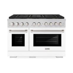 ZLINE 48 In. 6.7 Cu. Ft. Paramount Gas Range With 8 Burner DuoPro™ Cooktop And Dual Ovens With White Matte Doors (PSGR-WM-48)(Zline 48 Paramount Gas Range Duopro Stainless Steel White Matte Psgr Wm 48)