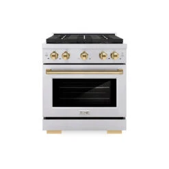 ZLINE Autograph Edition 30 In. 4.2 Cu. Ft. Paramount Gas Range With 4 Burner DuoPro™ Cooktop And Convection Gas Oven In Stainless Steel With Polished Gold Accents (PSGRZ-30-G)(Zline Autograph Edition 30 Paramount Gas Range Duopro Stainless Steel Polished Gold Psgrz 30 G)