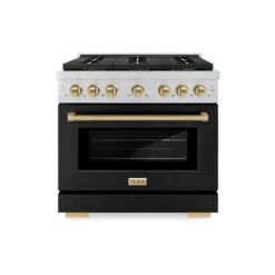 ZLINE Autograph Edition 36 In. 5.2 Cu. Ft. Paramount Gas Range With 6 Burner DuoPro™ Cooktop And Convection Gas Oven With Black Matte Door And Champagne Bronze Accents (PSGRZ-BLM-36-CB)(Zline Autograph Edition 36 Paramount Gas Range Duopro Stainless Steel Black Matte Champagne Bronze Psgrz Blm 36 Cb)