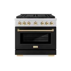 ZLINE Autograph Edition 36 In. 5.2 Cu. Ft. Paramount Gas Range With 6 Burner DuoPro™ Cooktop And Convection Gas Oven With Black Matte Door And Polished Gold Accents (PSGRZ-BLM-36-G)(Zline Autograph Edition 36 Paramount Gas Range Duopro Stainless Steel Black Matte Polished Gold Psgrz Blm 36 G)