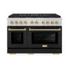 ZLINE Autograph Edition 48 In. 6.7 Cu. Ft. Paramount Gas Range With 8 Burner DuoPro™ Cooktop And Dual Ovens With Black Matte Doors And Polished Gold Accents (PSGRZ-BLM-48-G)(Zline Autograph Edition 48 Paramount Gas Range Duopro Stainless Steel Black Matte Polished Gold Psgrz Blm 48 G)