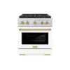 ZLINE Autograph Edition 30 In. 4.2 Cu. Ft. Paramount Gas Range With 4 Burner DuoPro™ Cooktop And Convection Gas Oven In Stainless Steel With White Matte Door And Polished Gold Accents (PSGRZ-WM-30-G)(Zline Autograph Edition 30 Paramount Gas Range Duopro Stainless Steel White Matte Polished Gold Psgrz Wm 30 G)