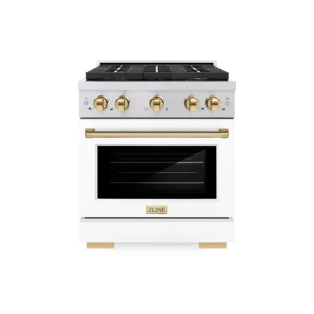 ZLINE Autograph Edition 30 In. 4.2 Cu. Ft. Paramount Gas Range With 4 Burner DuoPro™ Cooktop And Convection Gas Oven In Stainless Steel With White Matte Door And Polished Gold Accents (PSGRZ-WM-30-G)(Zline Autograph Edition 30 Paramount Gas Range Duopro Stainless Steel White Matte Polished Gold Psgrz Wm 30 G) 1 ZLINE Autograph Edition 30 In. 4.2 Cu. Ft. Paramount Gas Range With 4 Burner DuoPro™ Cooktop And Convection Gas Oven In Stainless Steel With White Matte Door And Polished Gold Accents (PSGRZ-WM-30-G)(Zline Autograph Edition 30 Paramount Gas Range Duopro Stainless Steel White Matte Polished Gold Psgrz Wm 30 G)