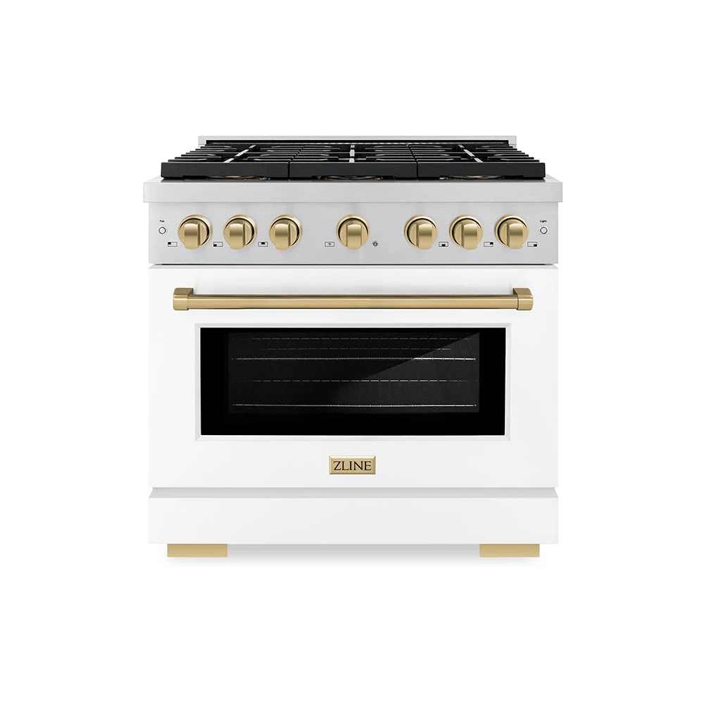 ZLINE Autograph Edition 36 In. 5.2 Cu. Ft. Paramount Gas Range With 6 Burner DuoPro™ Cooktop And Convection Gas Oven With White Matte Door And Champagne Bronze Accents (PSGRZ-WM-36-CB)(Zline Autograph Edition 36 Paramount Gas Range Duopro Stainless Steel White Matte Champagne Bronze Psgrz Wm 36 Cb) 1 ZLINE Autograph Edition 36 In. 5.2 Cu. Ft. Paramount Gas Range With 6 Burner DuoPro™ Cooktop And Convection Gas Oven With White Matte Door And Champagne Bronze Accents (PSGRZ-WM-36-CB)(Zline Autograph Edition 36 Paramount Gas Range Duopro Stainless Steel White Matte Champagne Bronze Psgrz Wm 36 Cb)