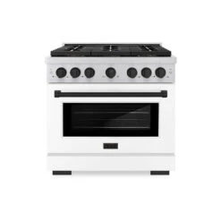 ZLINE Autograph Edition 36 In. 5.2 Cu. Ft. Paramount Gas Range With 6 Burner DuoPro™ Cooktop And Convection Gas Oven With White Matte Door And Matte Black Accents (PSGRZ-WM-36-MB)(Zline Autograph Edition 36 Paramount Gas Range Duopro Stainless Steel White Matte Matte Black Psgrz Wm 36 Mb)