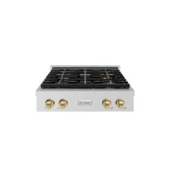 ZLINE Autograph Edition 30 In. Paramount Gas Rangetop With 4 Burner DuoPro™ Cooktop In Stainless Steel And Champagne Bronze Accents (PSRTZ-30-CB)(Zline Autograph Edition 30 Paramount Gas Rangetop Duopro Stainless Steel Champagne Bronze Psrtz 30 Cb)