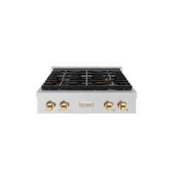 ZLINE Autograph Edition 30 In. Paramount Gas Rangetop With 4 Burner DuoPro™ Cooktop In Stainless Steel And Polished Gold Accents (PSRTZ-30-G)(Zline Autograph Edition 30 Paramount Gas Rangetop Duopro Stainless Steel Polished Gold Psrtz 30 G)