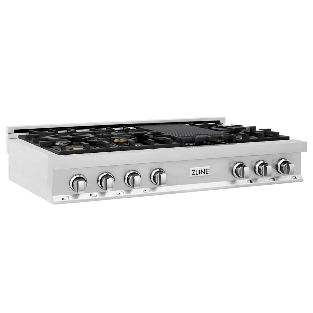 ZLINE 48 In. Legacy Gas Rangetop With 6 Brass Burners And Porcelain Cooktop In Stainless Steel (RT-BR-48)(Zline 48 Legacy Gas Rangetop Stainless Steel Brass Burners Rt Br 48) 3 ZLINE 48 In. Legacy Gas Rangetop With 6 Brass Burners And Porcelain Cooktop In Stainless Steel (RT-BR-48)(Zline 48 Legacy Gas Rangetop Stainless Steel Brass Burners Rt Br 48) - Image 3