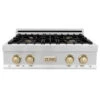 ZLINE Autograph Edition 30 In. Legacy Gas Rangetop With 4 Burners And Porcelain Cooktop In Stainless Steel With Polished Gold Accents (RTZ-30-G)(Zline Autograph Edition 30 Legacy Gas Rangetop Stainless Steel Gold Rtz 30 G)